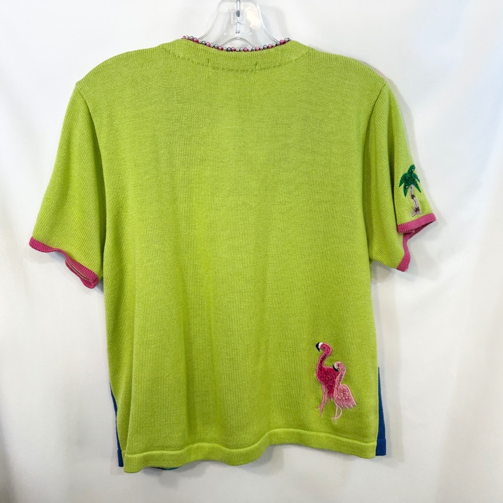 VTG‎ Jack B Quick Large Sweater Flamingo Beaded Zip Beachy Coastal Novelty 345 - Picture 2 of 11